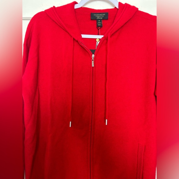 Luxury Charter Club Red 100% Cashmere Hoodie Size M - Picture 6 of 10